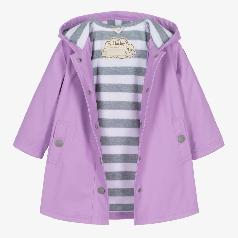 Little Blue House by Hatley Girls Purple Waterproof Raincoat New