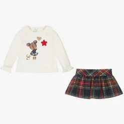 Mayoral Girls Red & Blue Check Skirt Set Hot