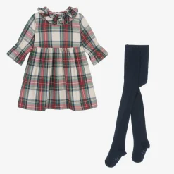 Tutto Piccolo Girls Red & GreenTartan Cotton Dress Set Outlet