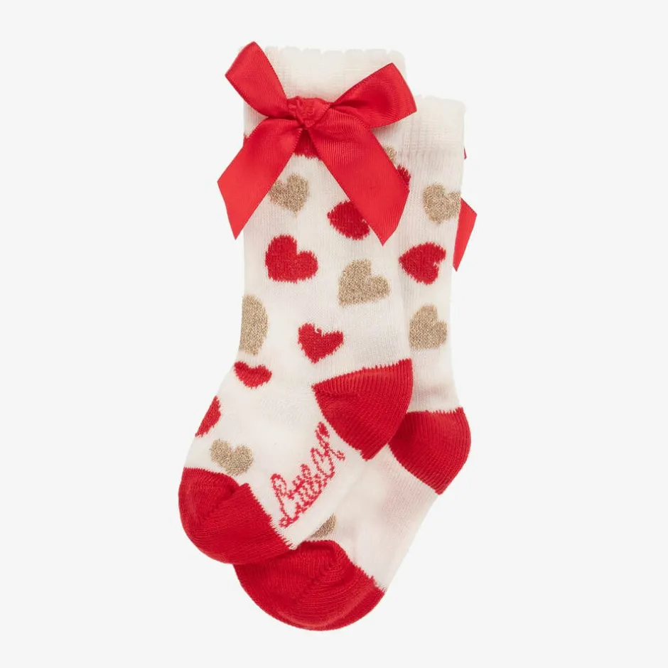A Dee Girls Red & Ivory Cotton Socks Hot