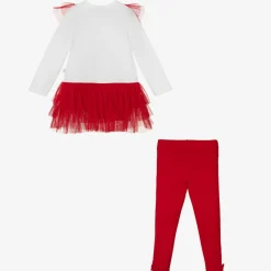 Caramelo Kids Girls Red & White Cotton Leggings Set Discount