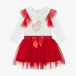 Caramelo Kids Girls Red & White Cotton Skirt Set Best