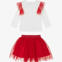 Caramelo Kids Girls Red & White Cotton Skirt Set Best