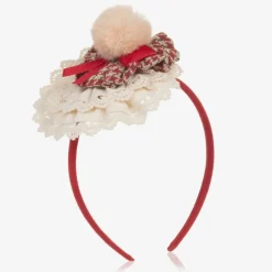 Miranda Girls Red & Ivory Lace Rosette Hairband Clearance