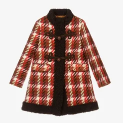 Gucci Girls Red Check Wool Coat Online