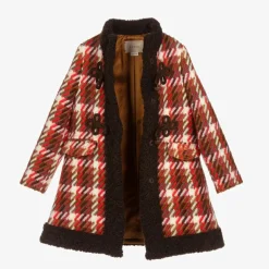 Gucci Girls Red Check Wool Coat Online