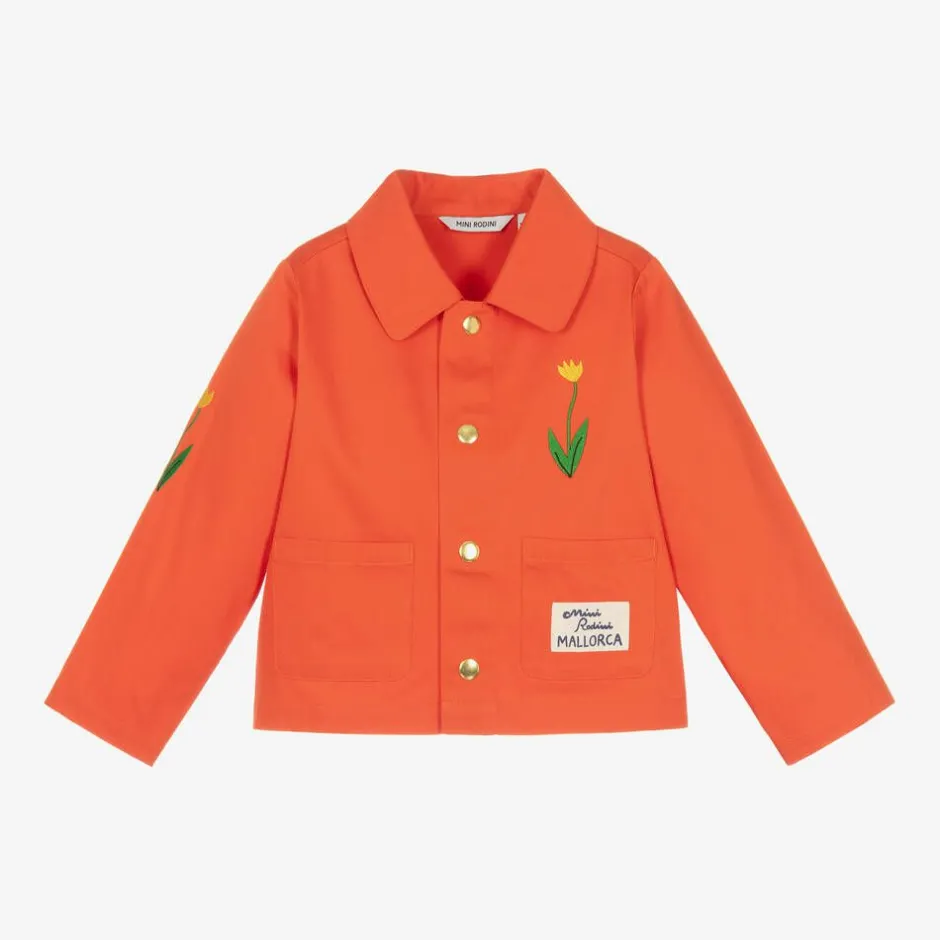 Mini Rodini Girls Red Cotton Embroidered Flower Jacket Discount