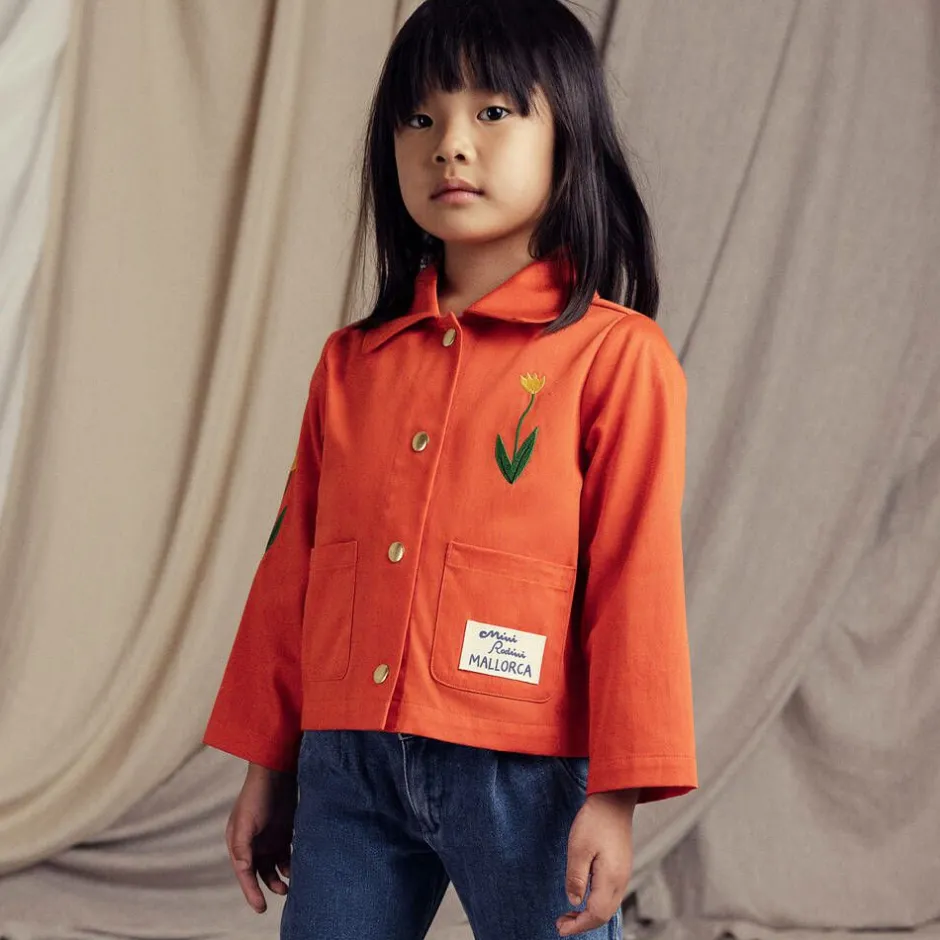 Mini Rodini Girls Red Cotton Embroidered Flower Jacket Discount