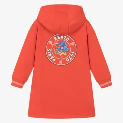 KENZO KIDS Girls Red Cotton Hooded Sweatshirt Dress New