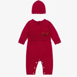 Emile et Rose Girls Red Cotton Knit Babysuit Set Outlet