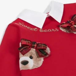 Balloon Chic Girls Red Cotton Teddy Bear Top New