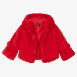 Bowtique London Girls Red Faux Fur Hooded Jacket Discount