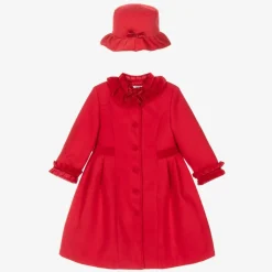 Sarah Louise Girls Red Felted Coat & Hat Set Clearance