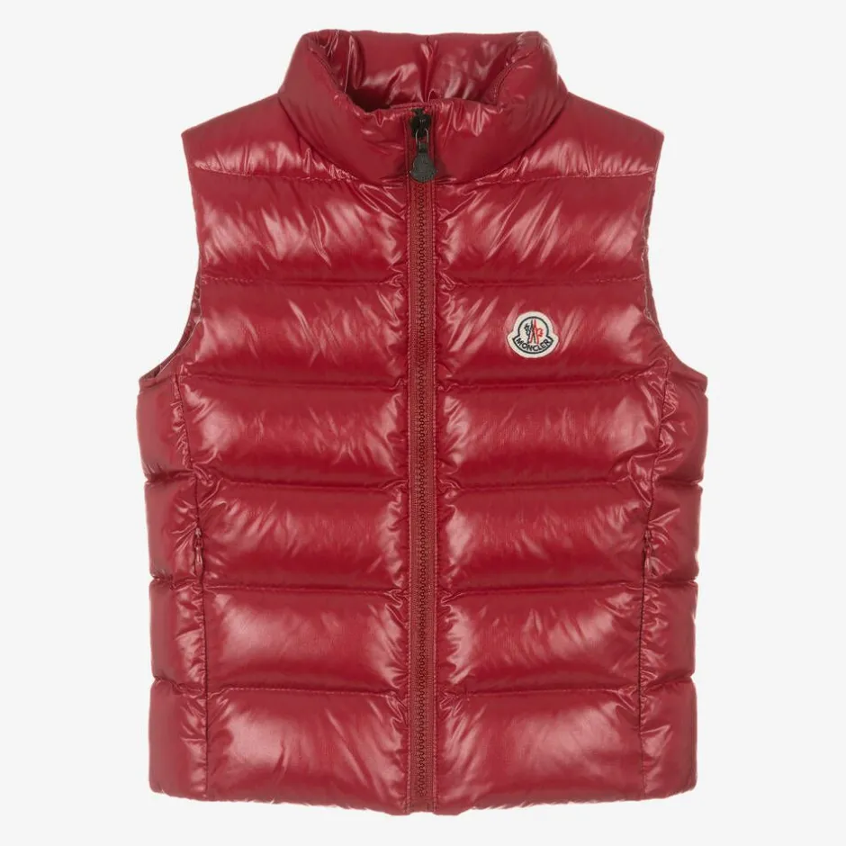 Moncler Enfant Girls Red Ghany Down Padded Gilet