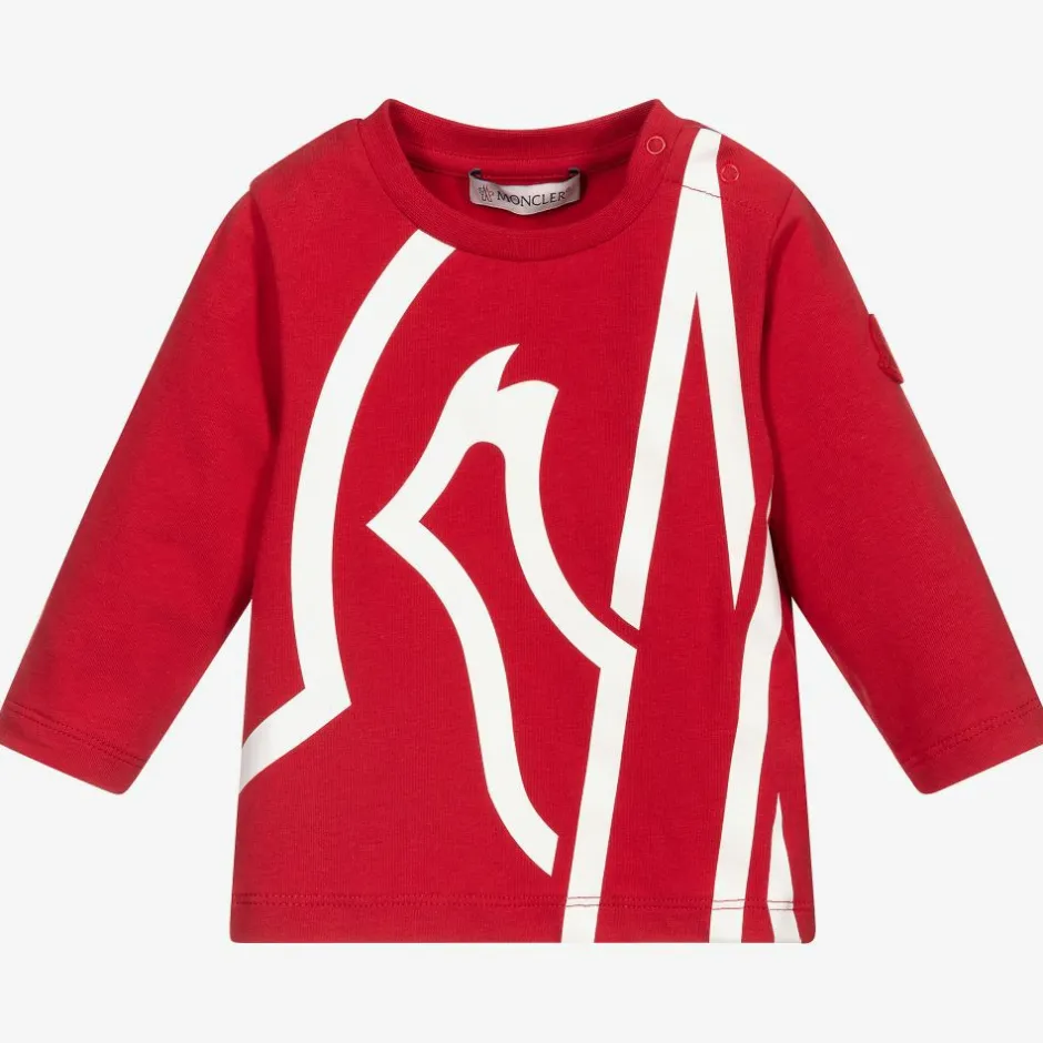 Moncler Enfant Girls Red Giant Logo Top Outlet