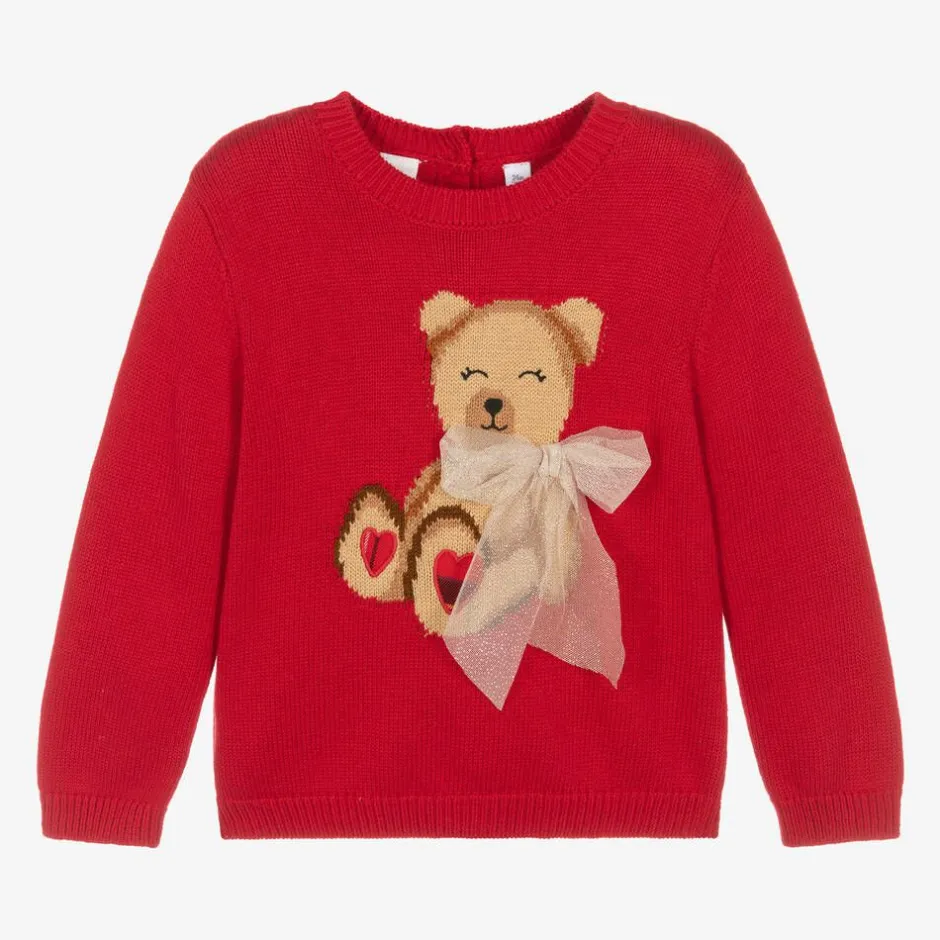 iDO Baby Girls Red Knit Teddy Bear Jumper Outlet
