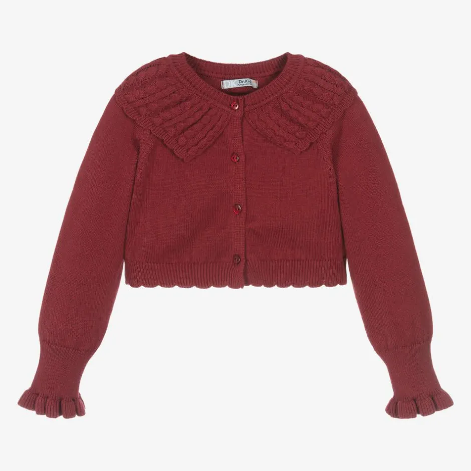 Dr. Kid Girls Red Knitted Cotton & Wool Cardigan Best