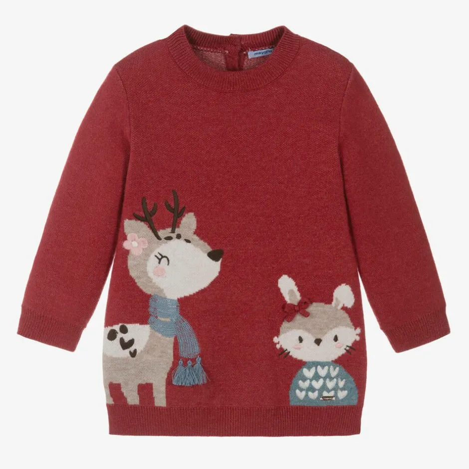 Mayoral Girls Red Knitted Jumper Dress Outlet