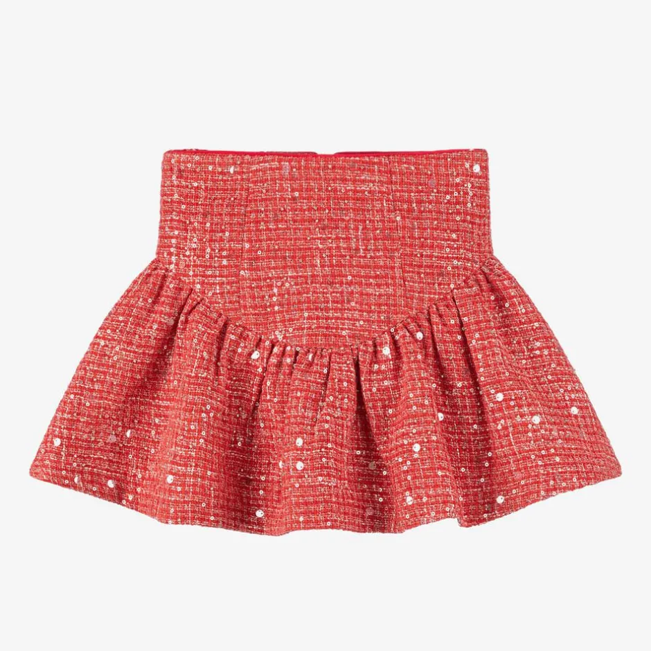 Marlo Kids Girls Red Sequinned Tweed Skirt Clearance