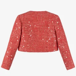 Marlo Kids Girls Red Sequinned Tweed Jacket New