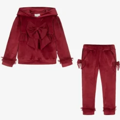 Caramelo Kids Girls Red Velour & Tulle Bow Tracksuit New