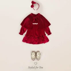 Foque Girls Red Velour Dress Sale