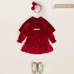 Foque Girls Red Velour Dress Sale