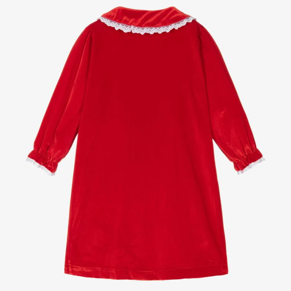 Mini Lunn Girls Red Velour Smocked Dressing Gown Hot