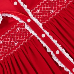 Mini Lunn Girls Red Velour Smocked Dressing Gown Hot