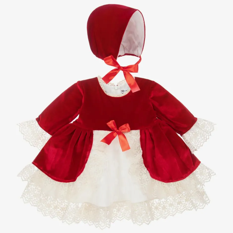 Andreeatex Girls Red Velvet Dress & Hat Set New