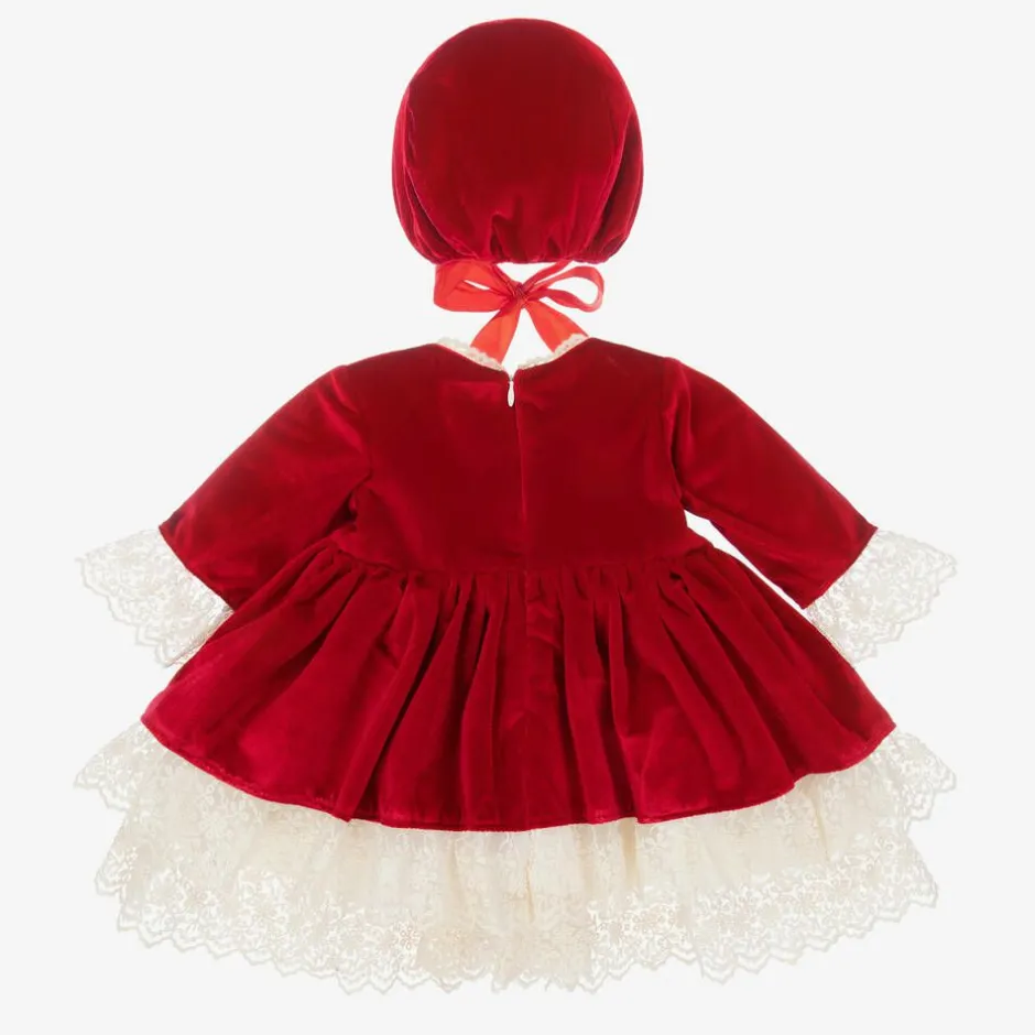 Andreeatex Girls Red Velvet Dress & Hat Set New