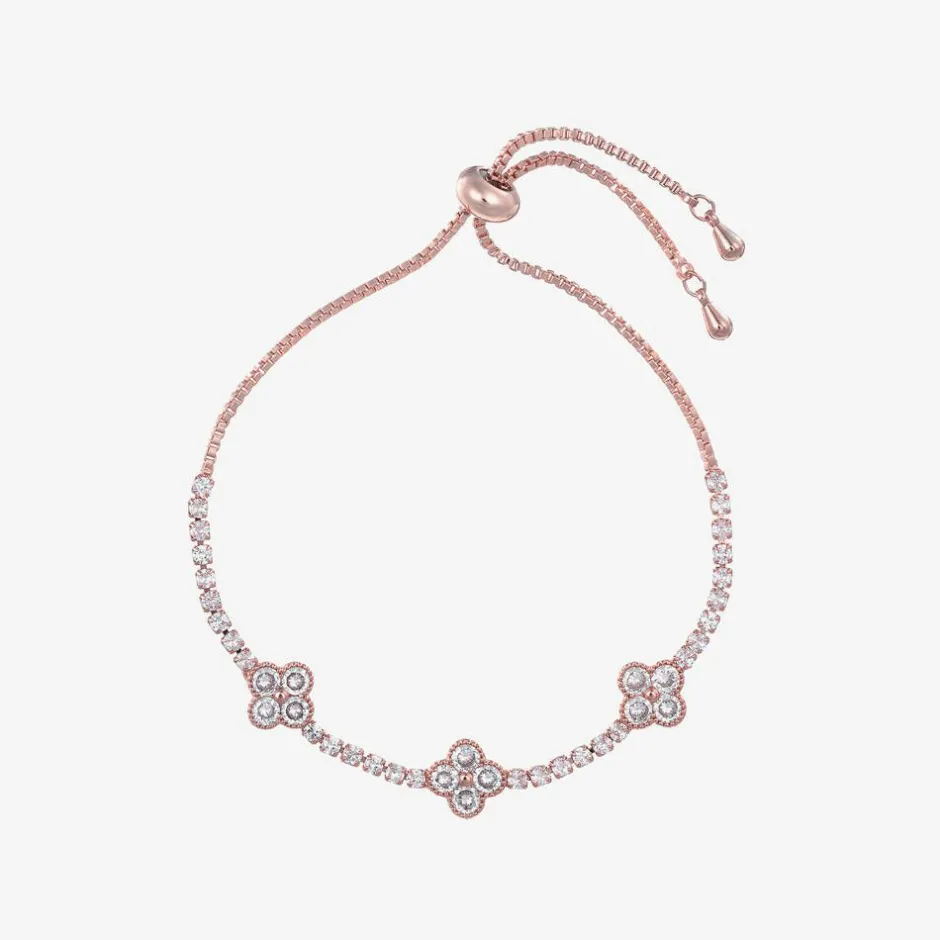 David Charles Girls Rose Gold & Diamanté Clover Bracelet Hot