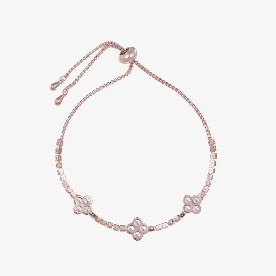 David Charles Girls Rose Gold & Diamanté Clover Bracelet Hot