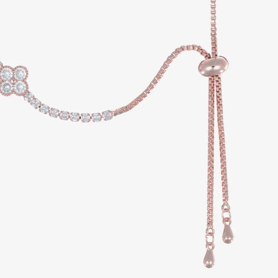 David Charles Girls Rose Gold & Diamanté Clover Bracelet Hot