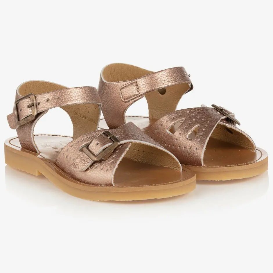 Young Soles Girls Rose Gold Faux Leather Sandals Clearance
