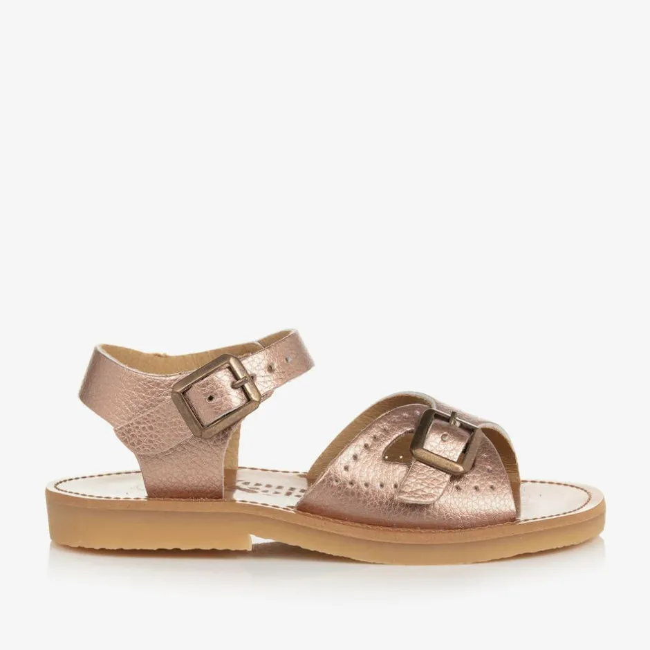 Young Soles Girls Rose Gold Faux Leather Sandals Clearance