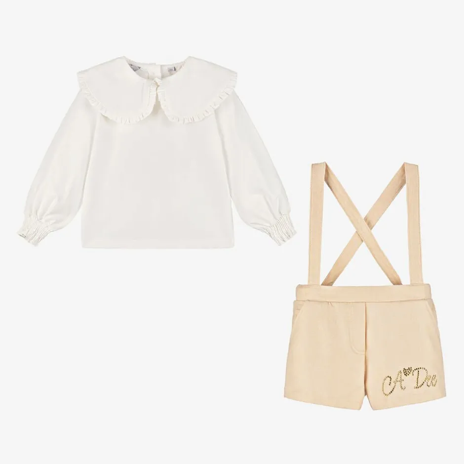 A Dee Girls Shimmery Beige Shorts Set Clearance