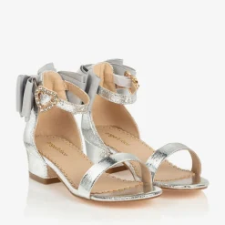 Angels Face Girls Silver Bow Heeled Sandal New