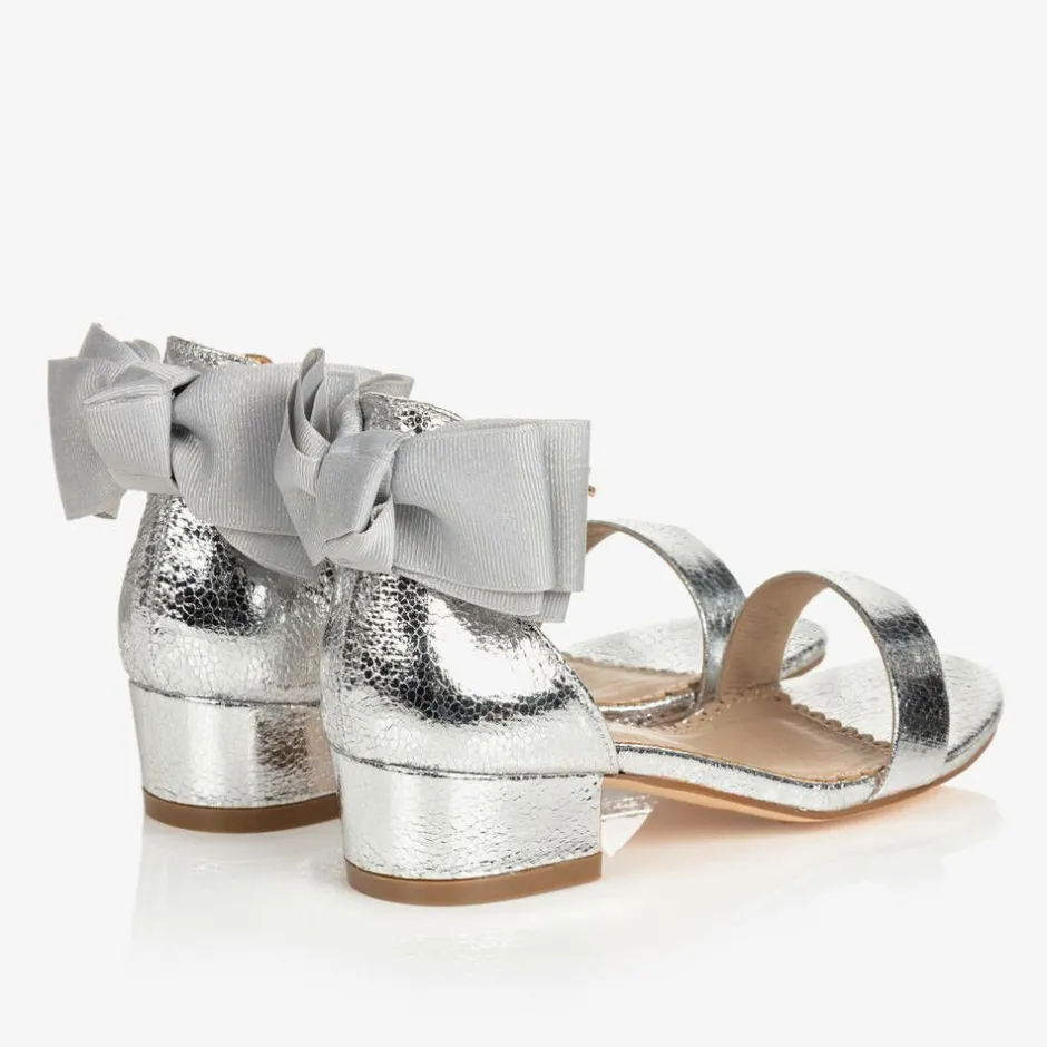 Angels Face Girls Silver Bow Heeled Sandal New