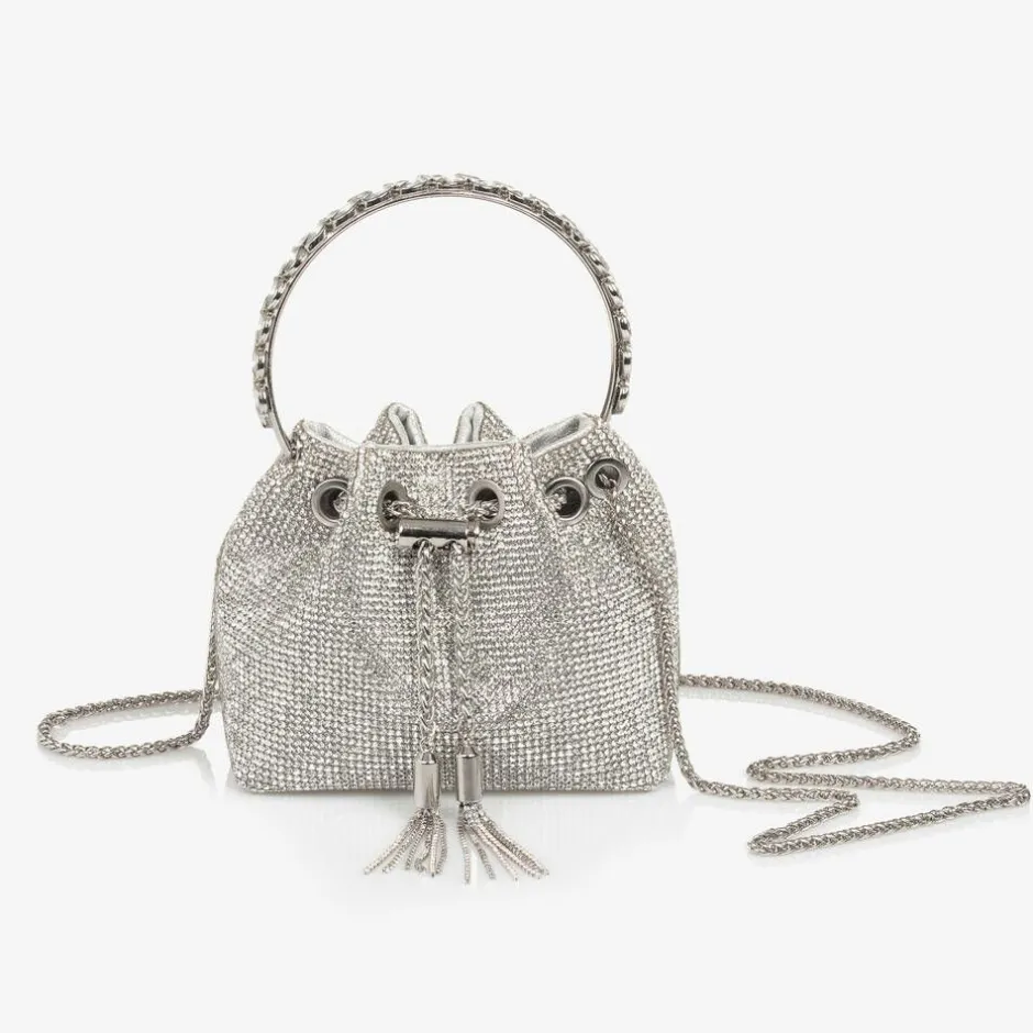 David Charles Girls Silver Diamanté Bucket Bag (15cm) Clearance