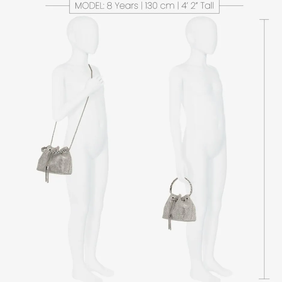 David Charles Girls Silver Diamanté Bucket Bag (15cm) Clearance