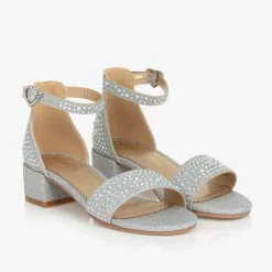 Angels Face Girls Diamanté Heeled Sandals Silver Hot