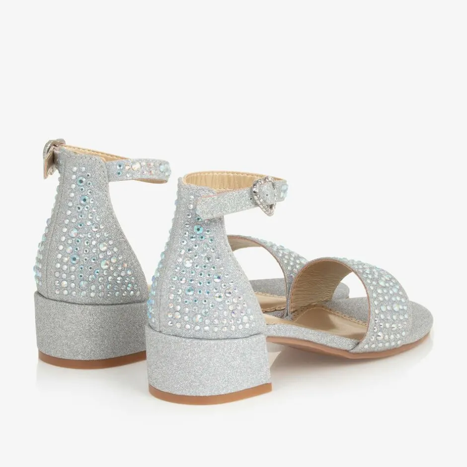 Angels Face Girls Diamanté Heeled Sandals Silver Hot