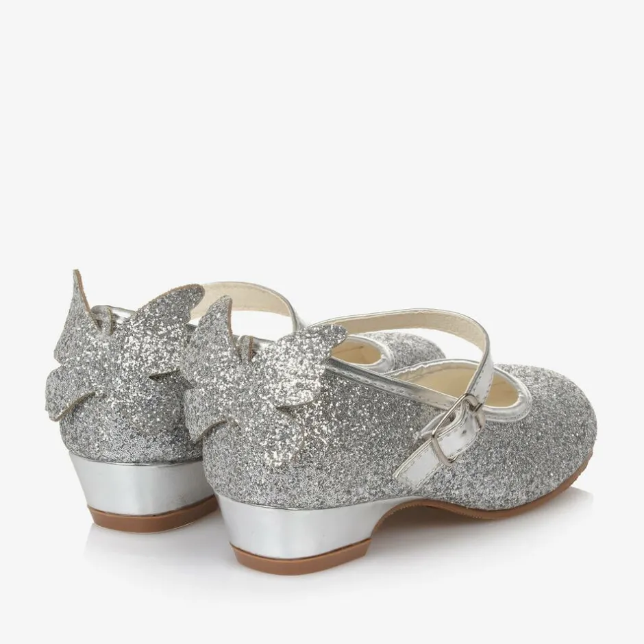 Sevva Girls Silver Glitter Butterfly Shoes Hot