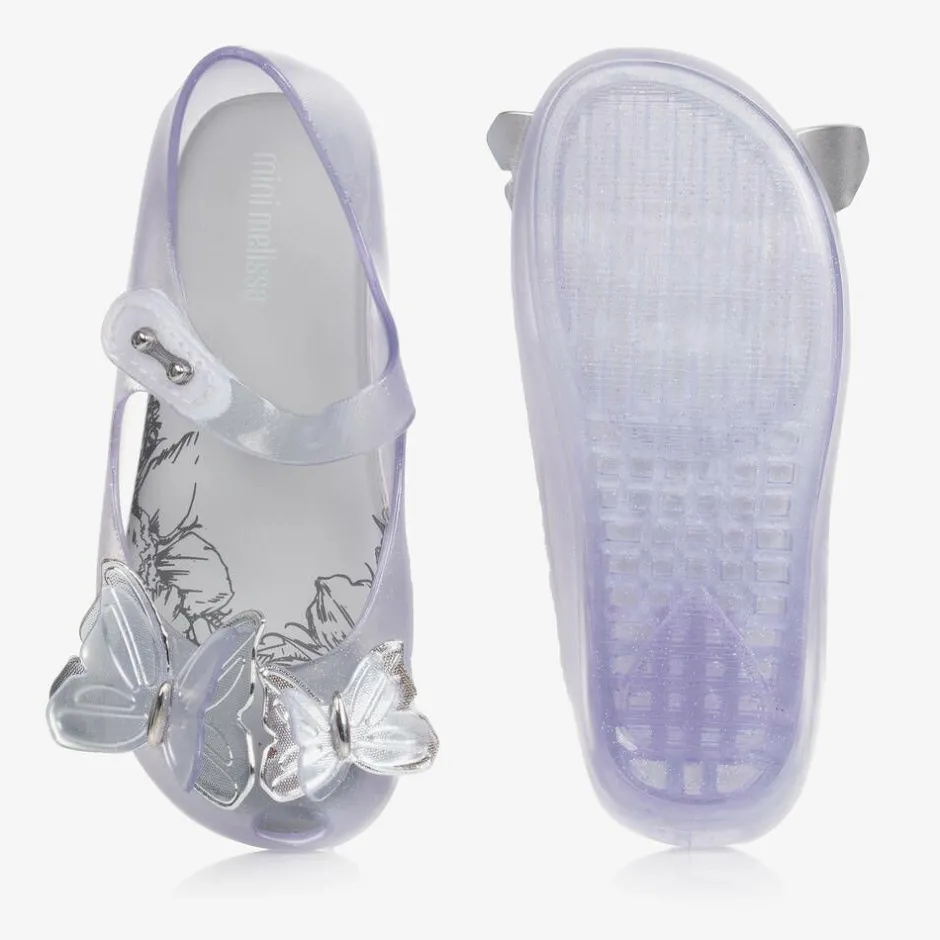 Mini Melissa Girls Silver Glitter Butterfly Jelly Shoes Online