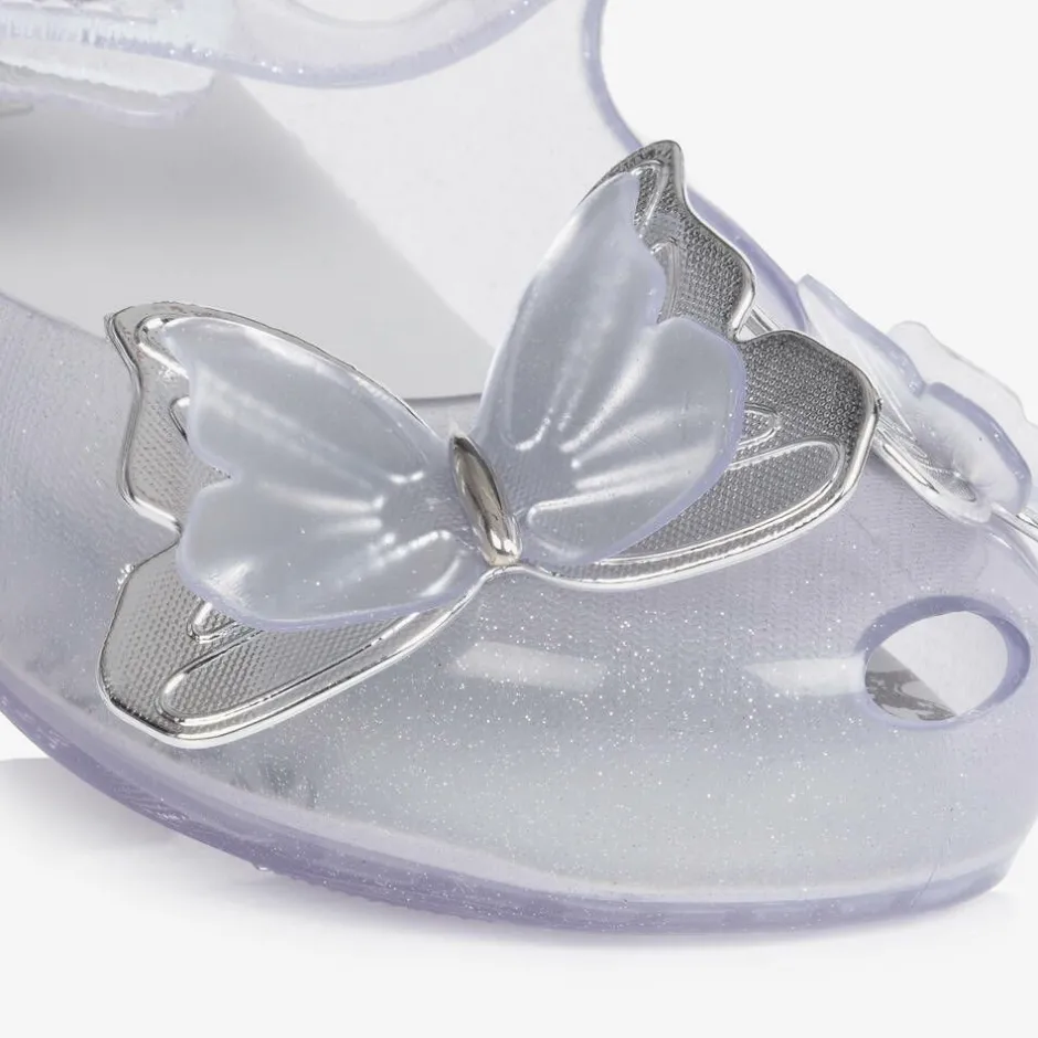 Mini Melissa Girls Silver Glitter Butterfly Jelly Shoes Online