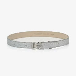 Dolce amp; Gabbana Girls Silver Glitter DG Buckle Belt Sale