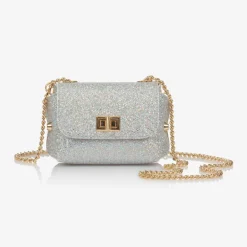 Zaccone Girls Silver Glitter Leather Bag (12cm) Clearance