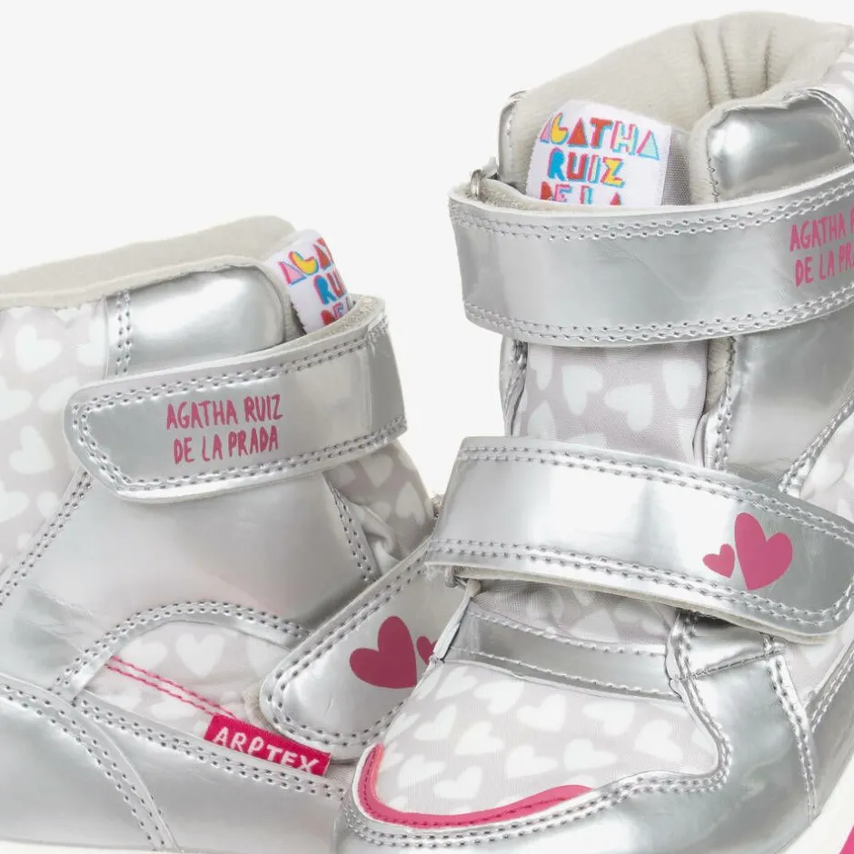 Agatha Ruiz de la Prada Girls Silver Heart Print Snow Boots Sale