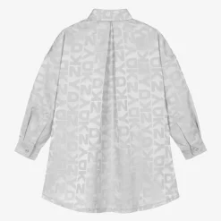 DKNY Girls Silver Jacquard Shirt Dress Best